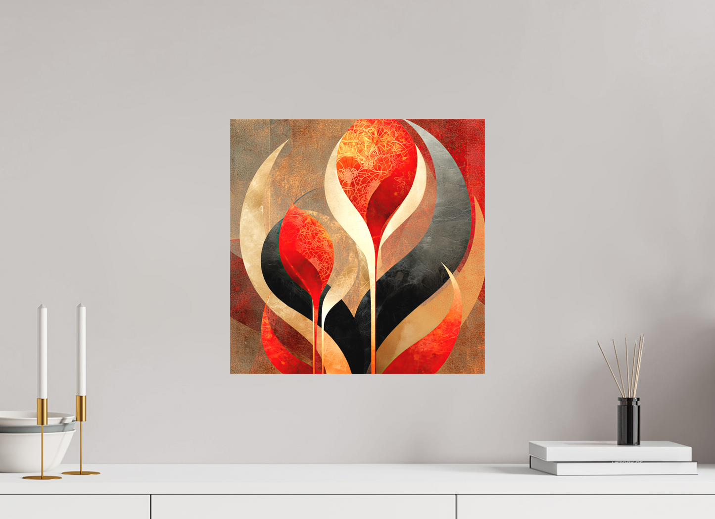 15 x 15″, Textile on Canvas Abstract Flowers 1