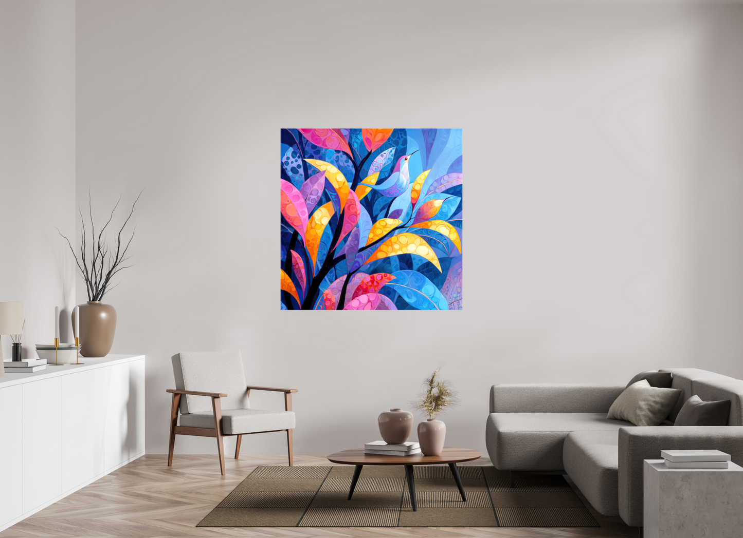 50 x 50″, Glossy Canvas Tropical Bird