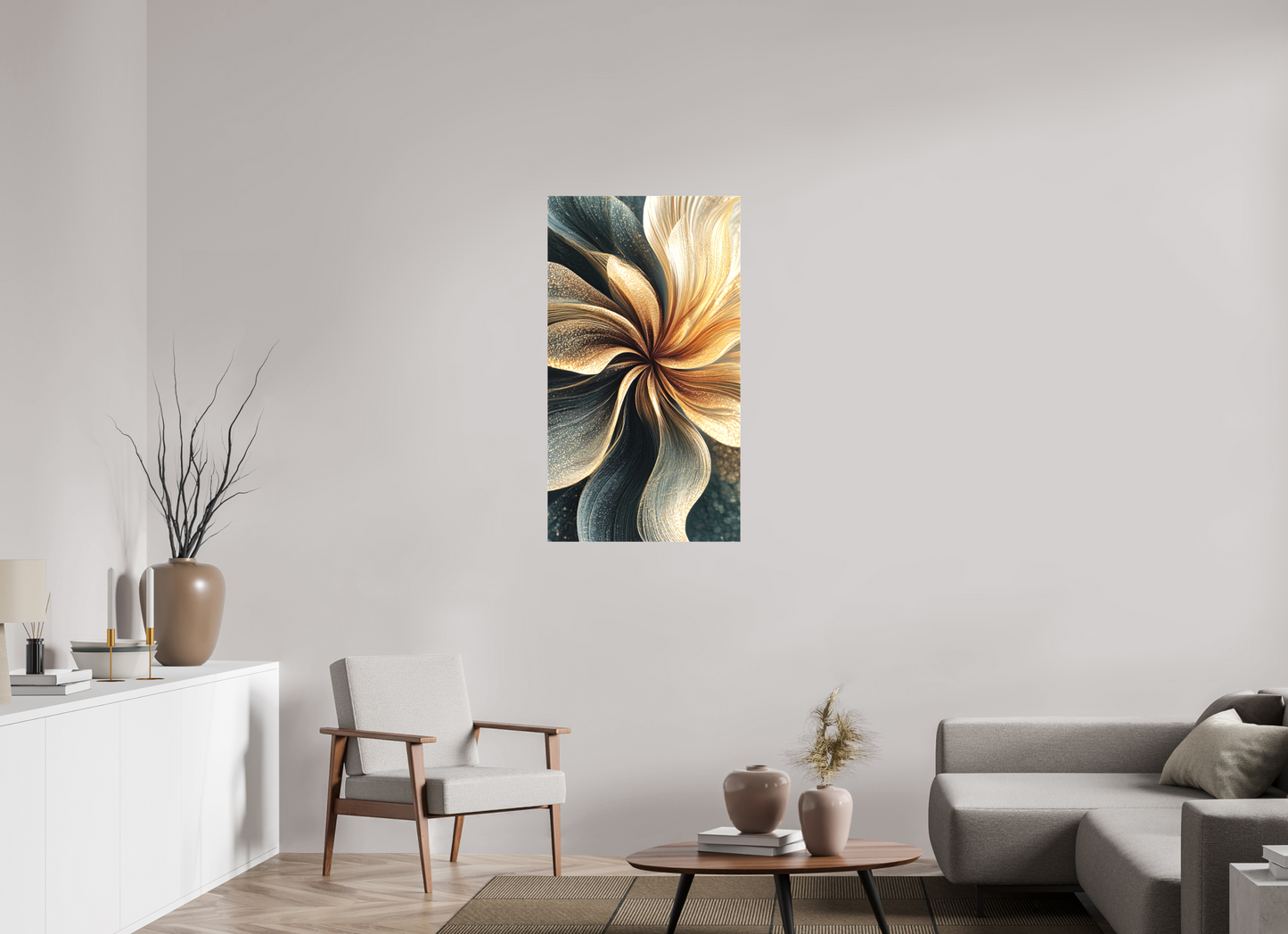 24 x 43.3″, Textile on Canvas Abstract Flower Swirl