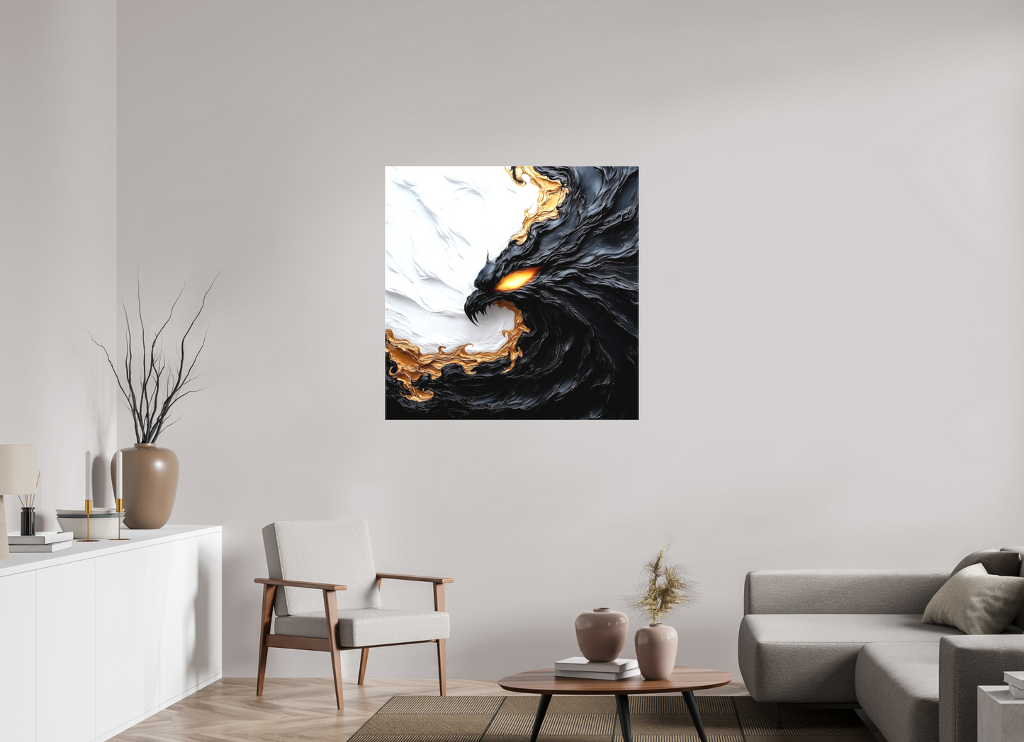 40 x 40″, Textile on Canvas Yin Yang Bird