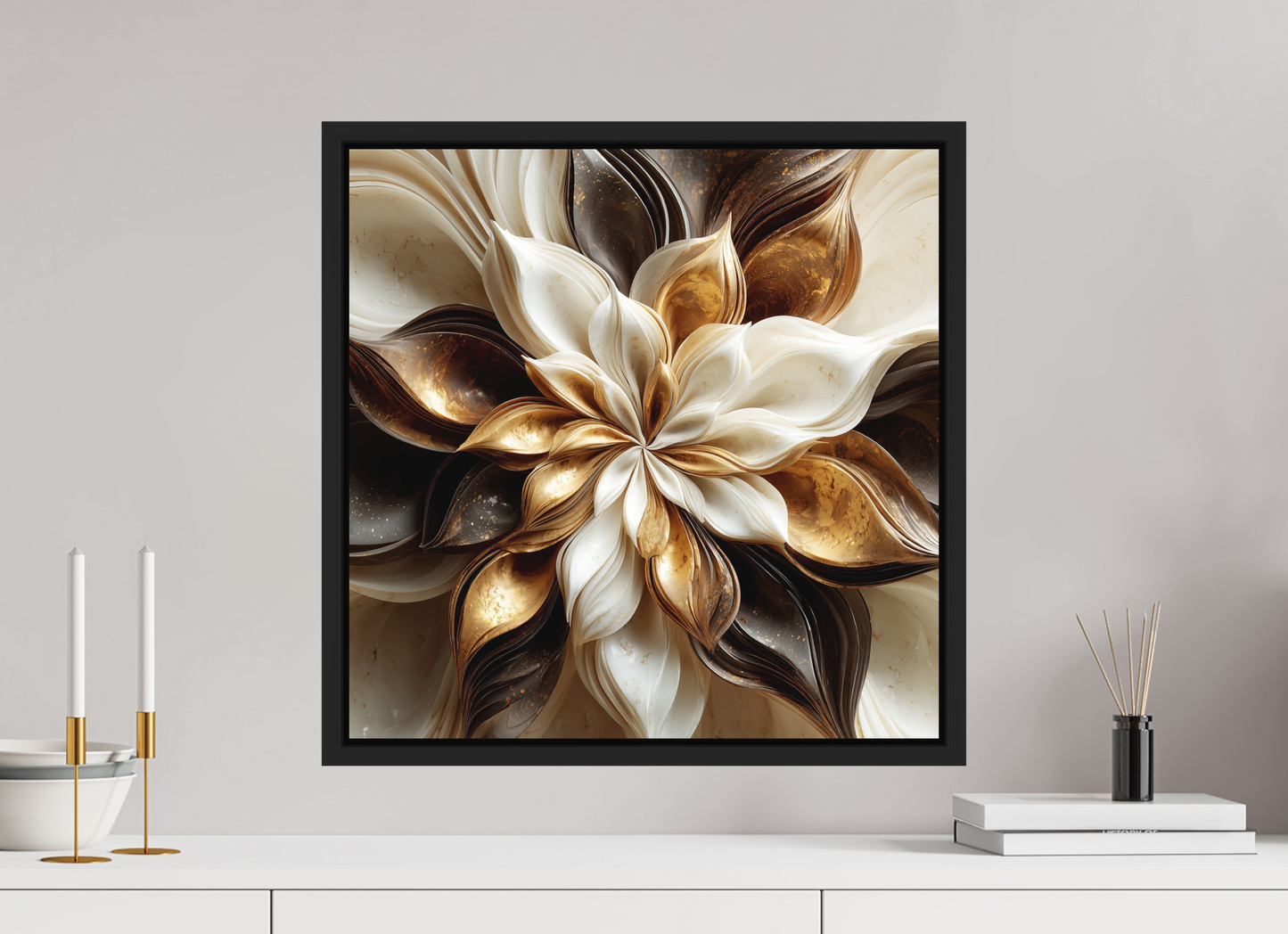 20 x 20″, Photo Print on Aluminum Backing with boarder Coffee Marble Flower