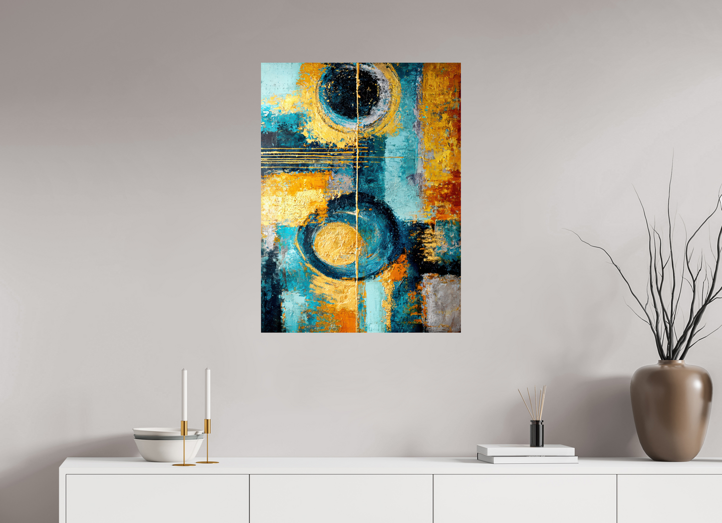 24 x 32.5″, Fine Art Print On Aluminum Dibond Abstract Gold Paint