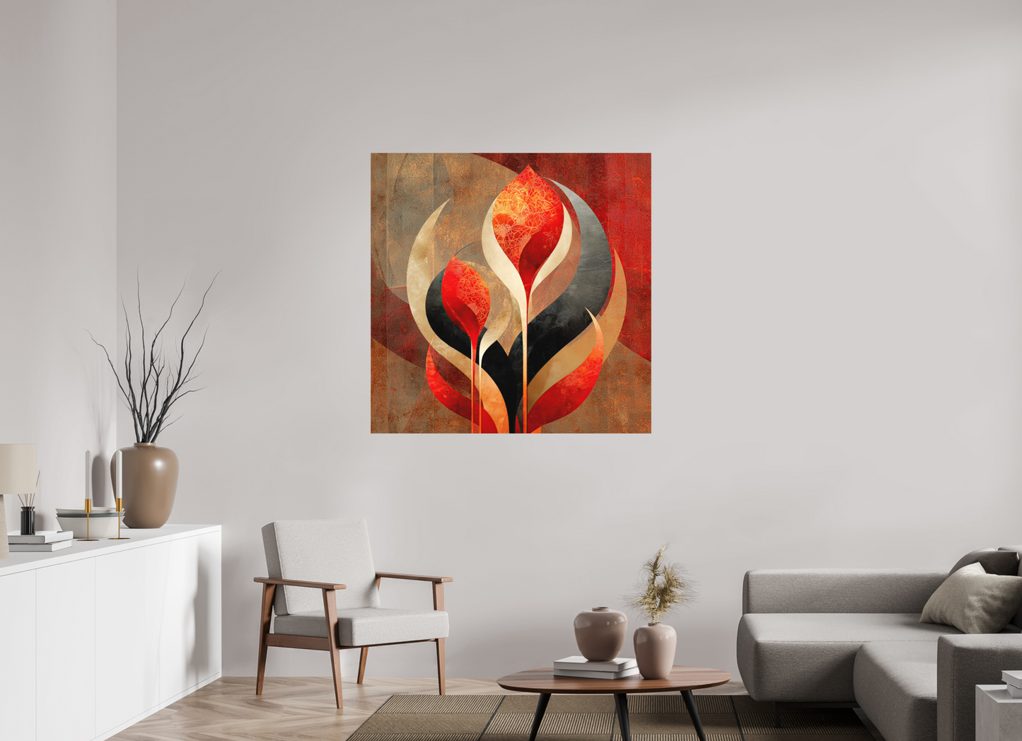 45 x 45″, Photo Print on Aluminum Backing Abstract Flowers 1