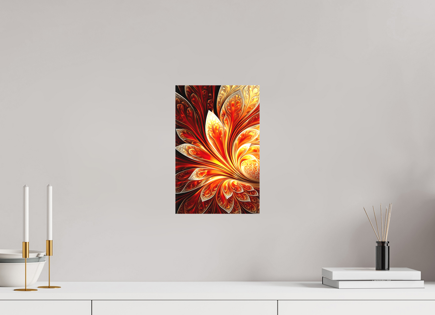 8 x 12.4″, Textile on Canvas Abstract Fire Flower
