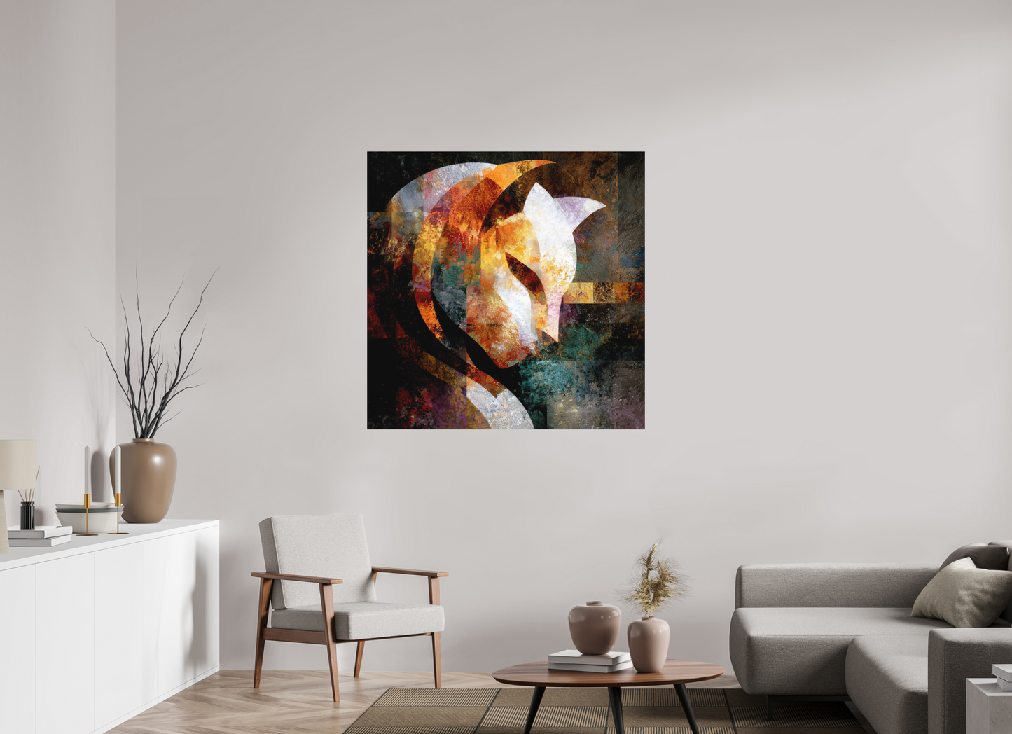 45 x 45″, Photo Print on Aluminum Backing Abstract Cat