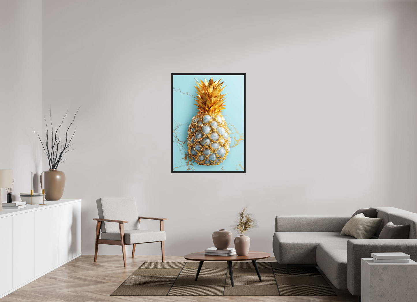 35 x 47.7″, Photo Print on Aluminum Backing with boarder Gold Pineapple