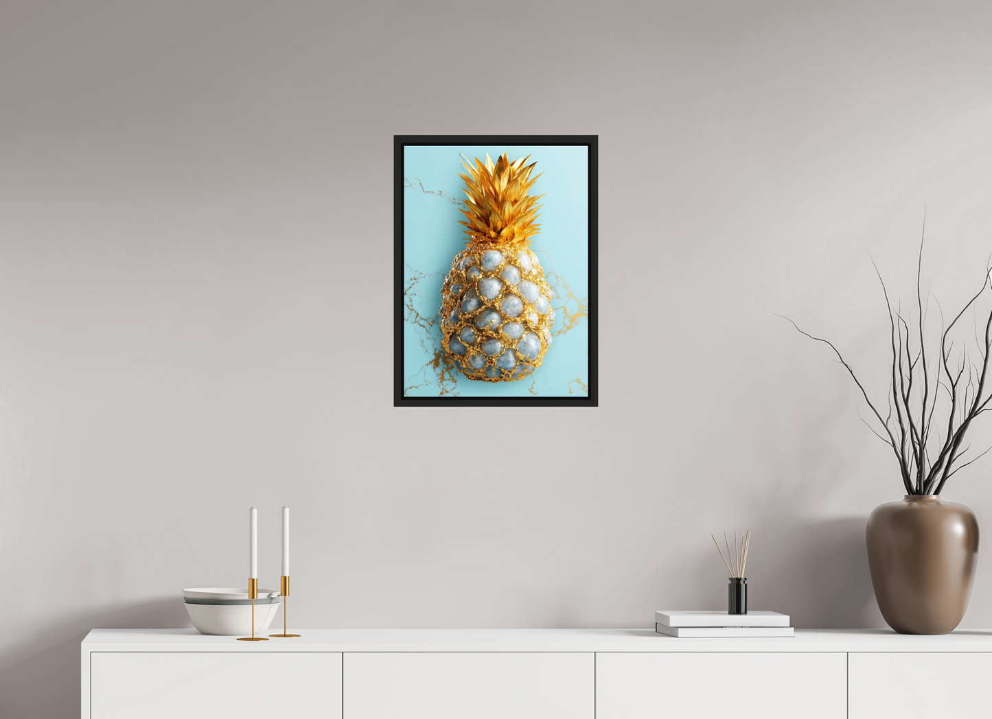 16 x 21.8″, Fine Art Print on Aluminum Dibond with Boarder Gold Pineapple