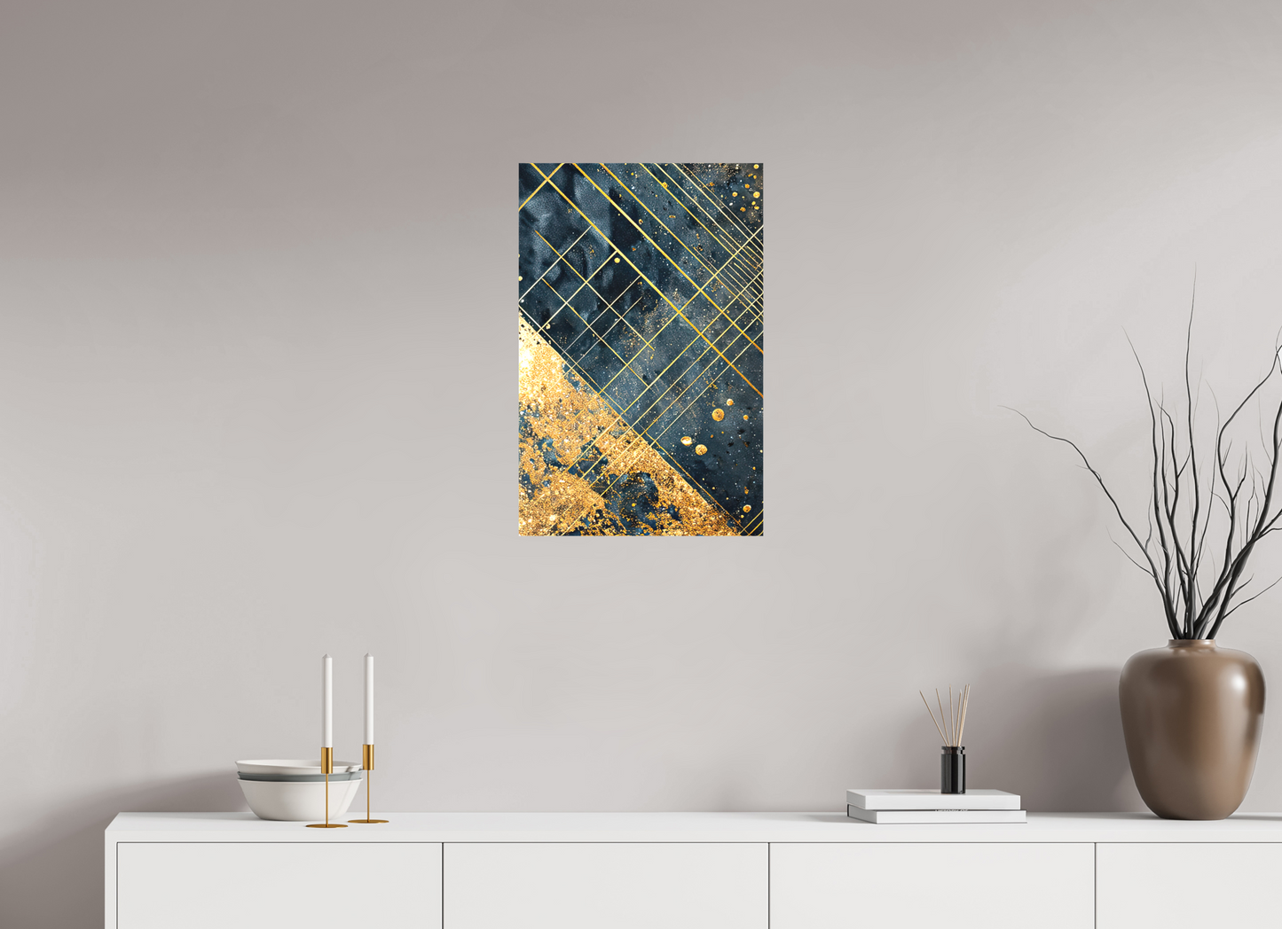 16 x 24.6″, Textile on Canvas Art Deco Gold Lines
