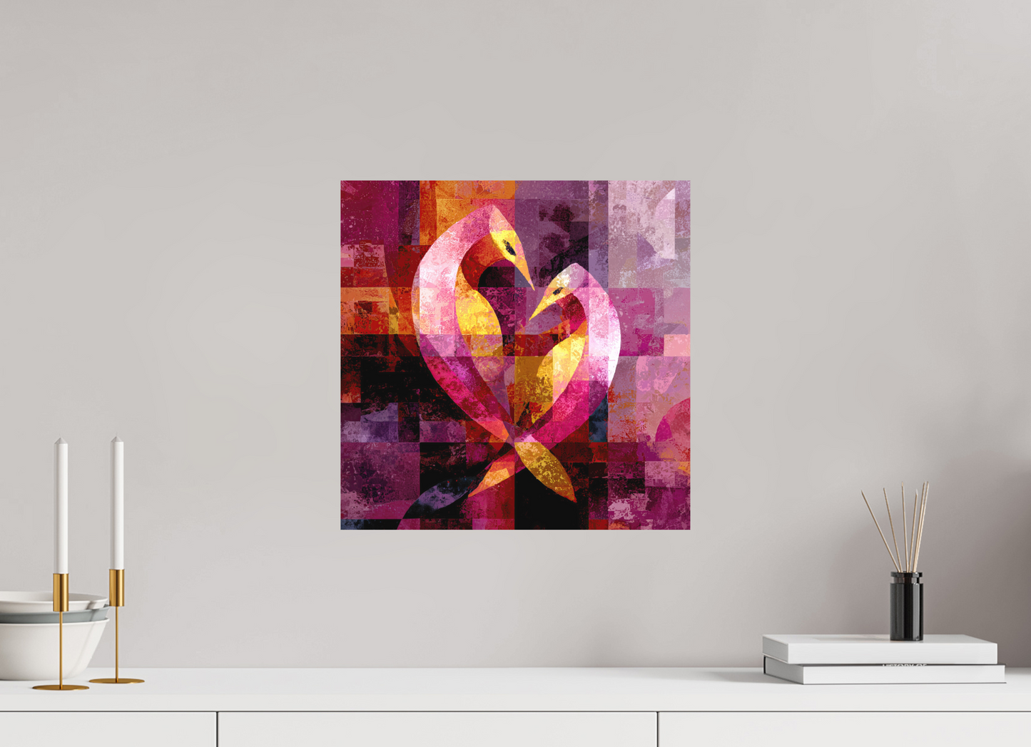 15 x 15″, Photo Print on Aluminum Backing Love Birds
