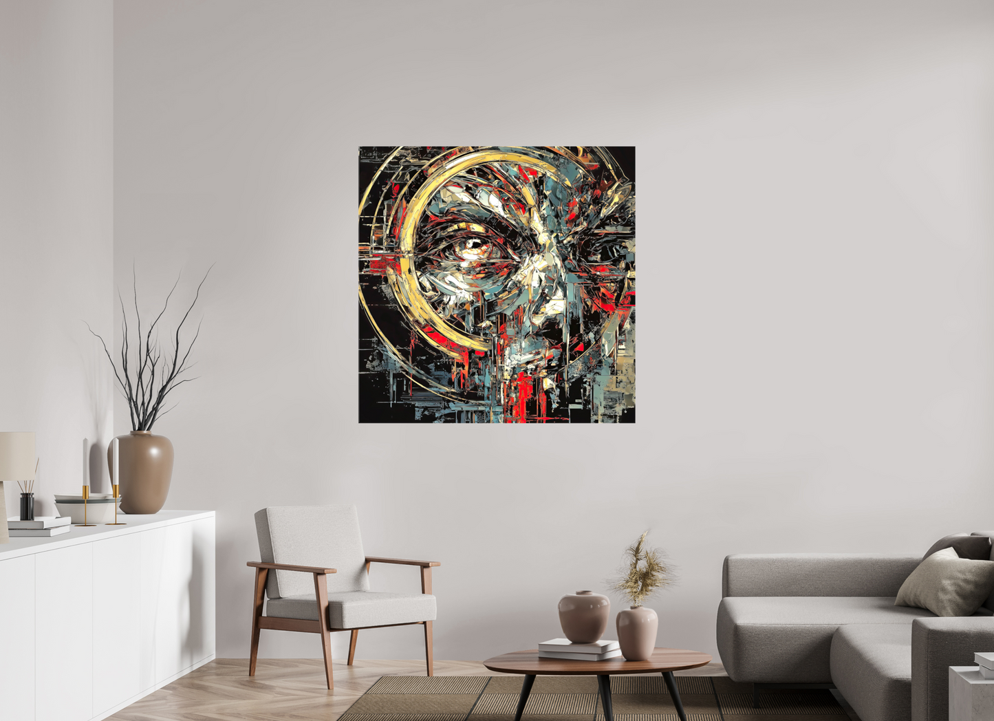 45 x 45″, Glossy Canvas Abstract Male Eye