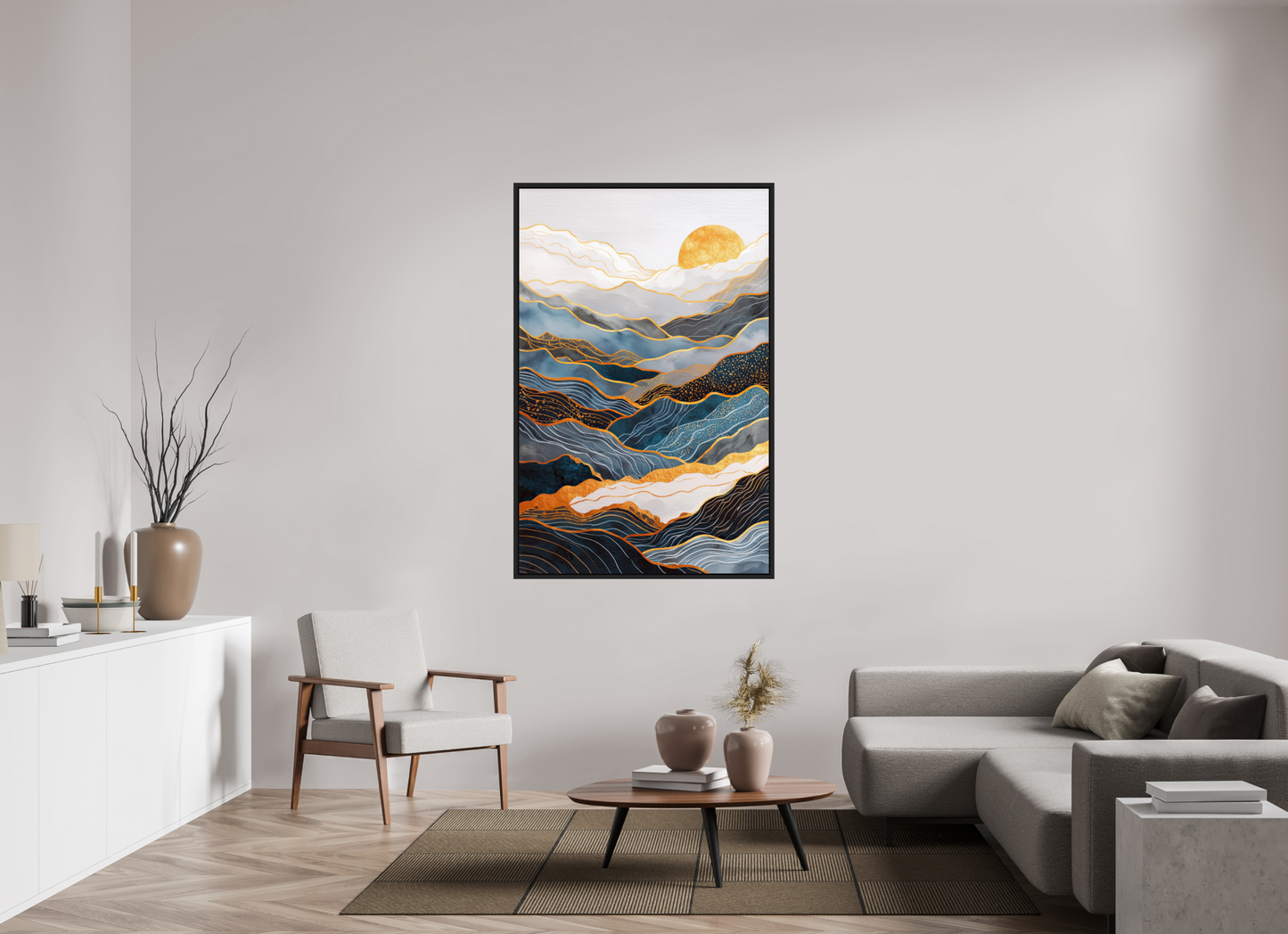 40 x 61.7″, Fine Art Print on Aluminum Dibond with Boarder Abstract Art Deco Mountains