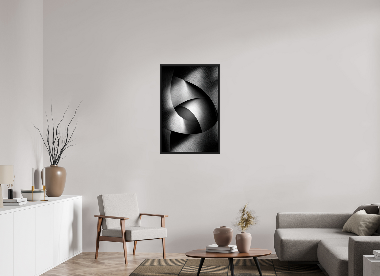 24 x 36.7″, Fine Art Print on Aluminum Dibond with Boarder Abstract B&W 4
