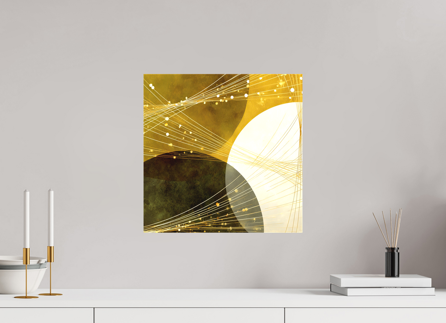 15 x 15″, Textile on Canvas Lime Circles