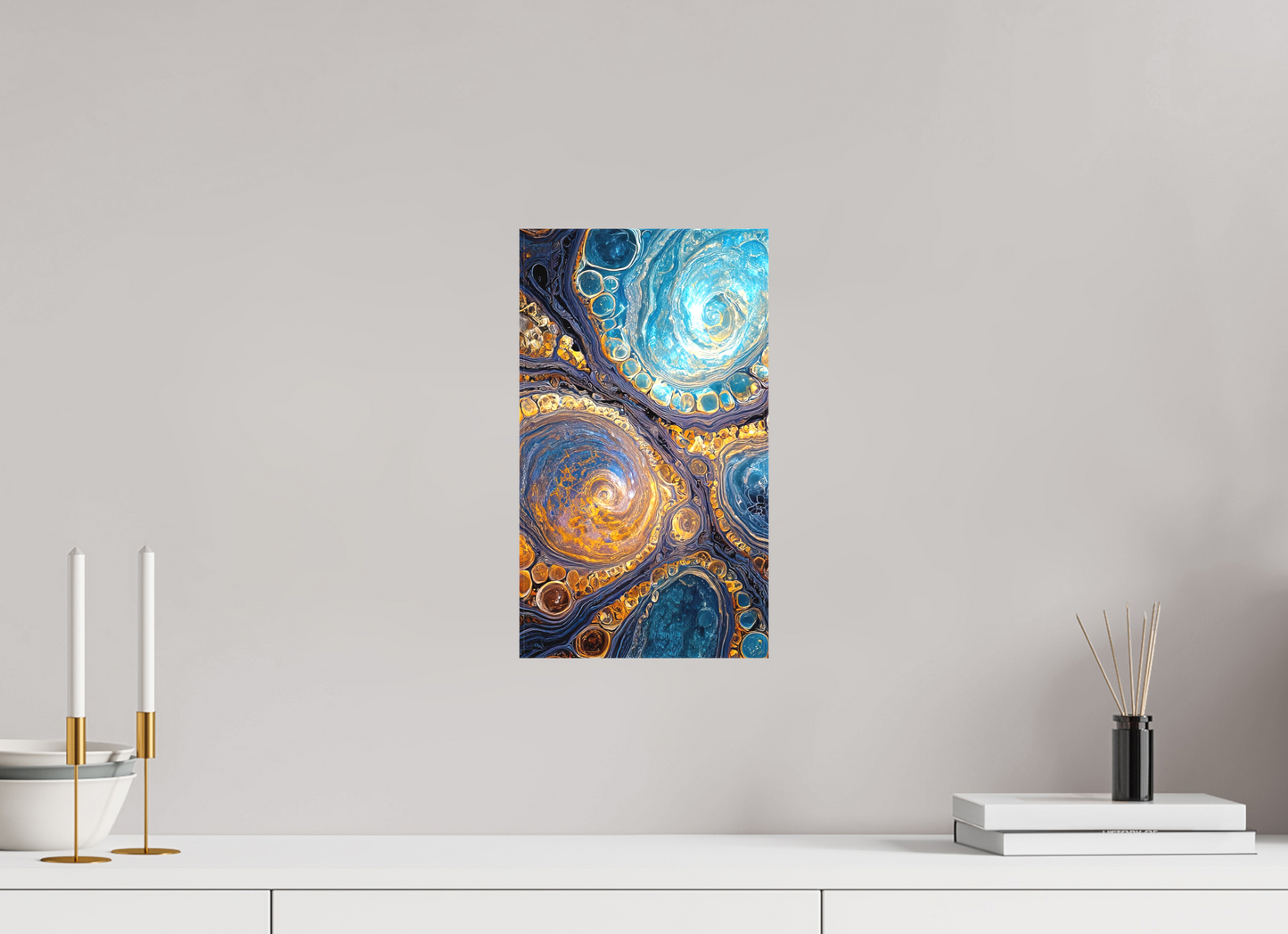 8 x 14″, Textile on Canvas Abstract Geode