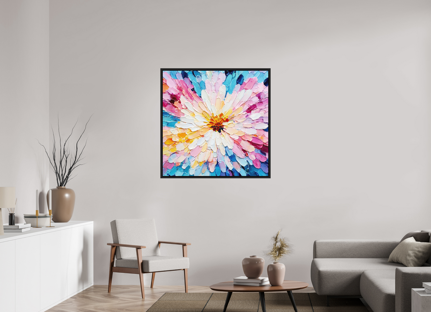 40 x 40″, Photo Print on Aluminum Backing with boarder Abstract Paint Flower