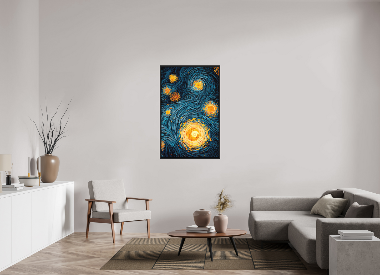31 x 49.1″, Photo Print on Aluminum Backing with boarder Abstract Blue & Yellow Swirls 2