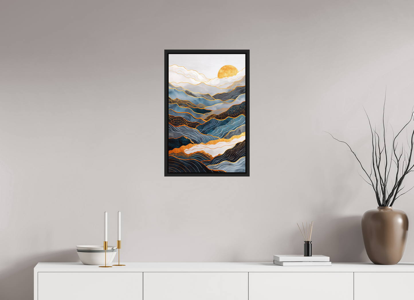 16 x 24.6″, Fine Art Print on Aluminum Dibond with Boarder Abstract Art Deco Mountains