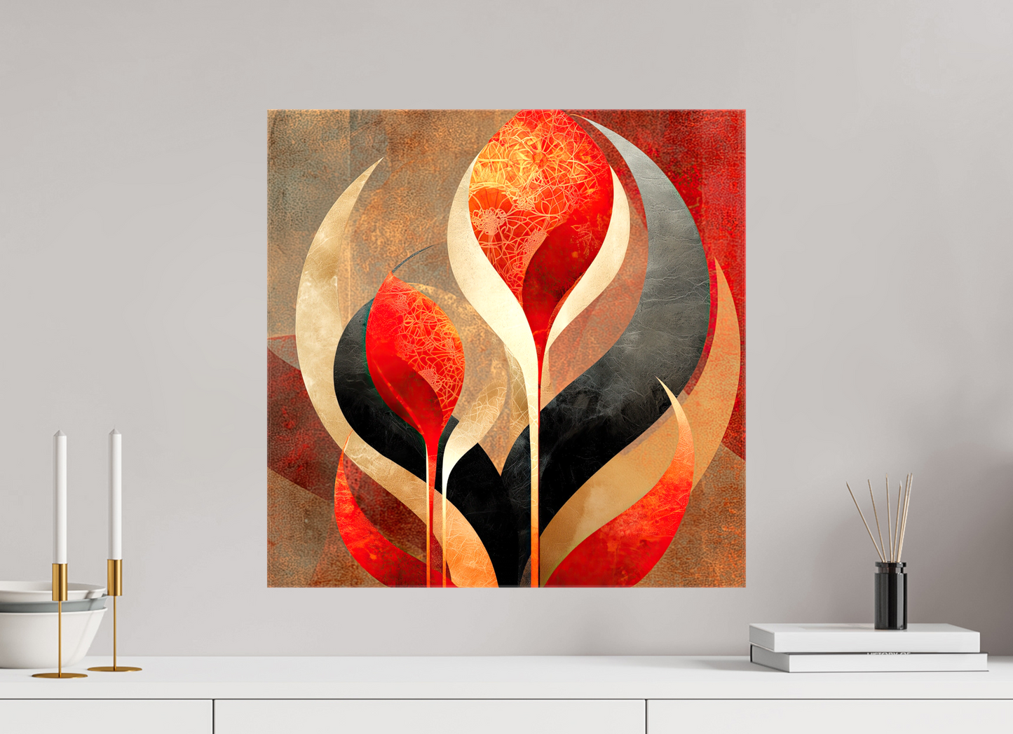 20 x 20″, Glossy Canvas Abstract Flowers 1
