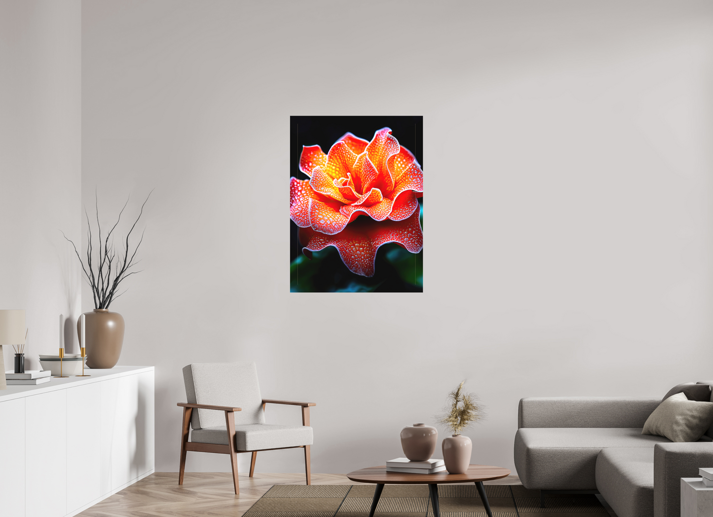 30 x 40″, Textile on Canvas Orange Flower