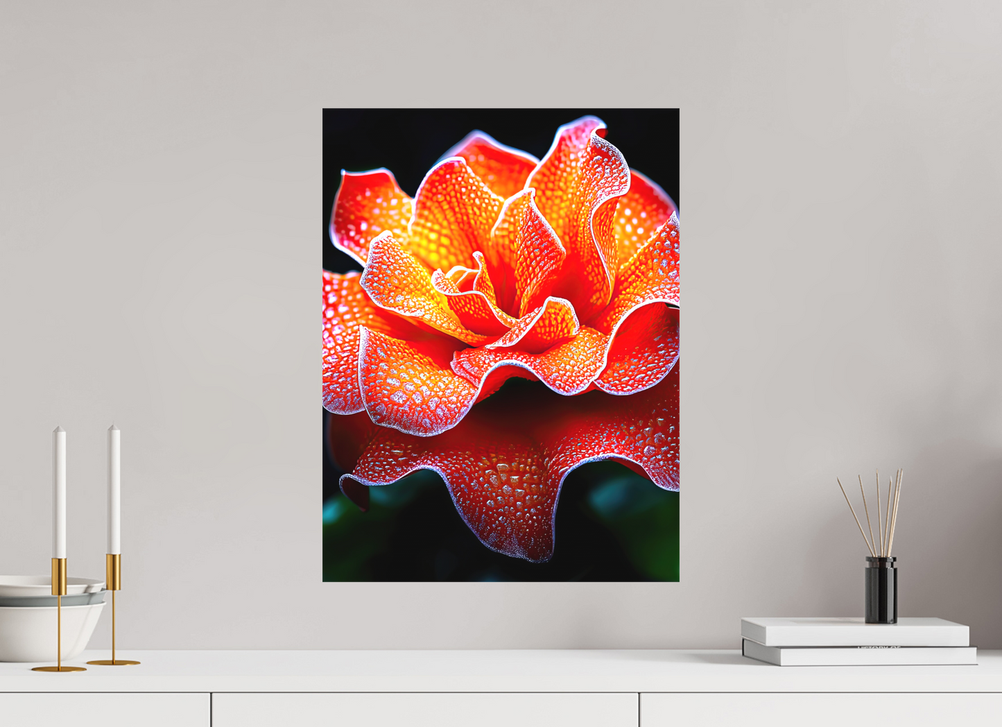 15 x 20″, Textile on Canvas Orange Flower