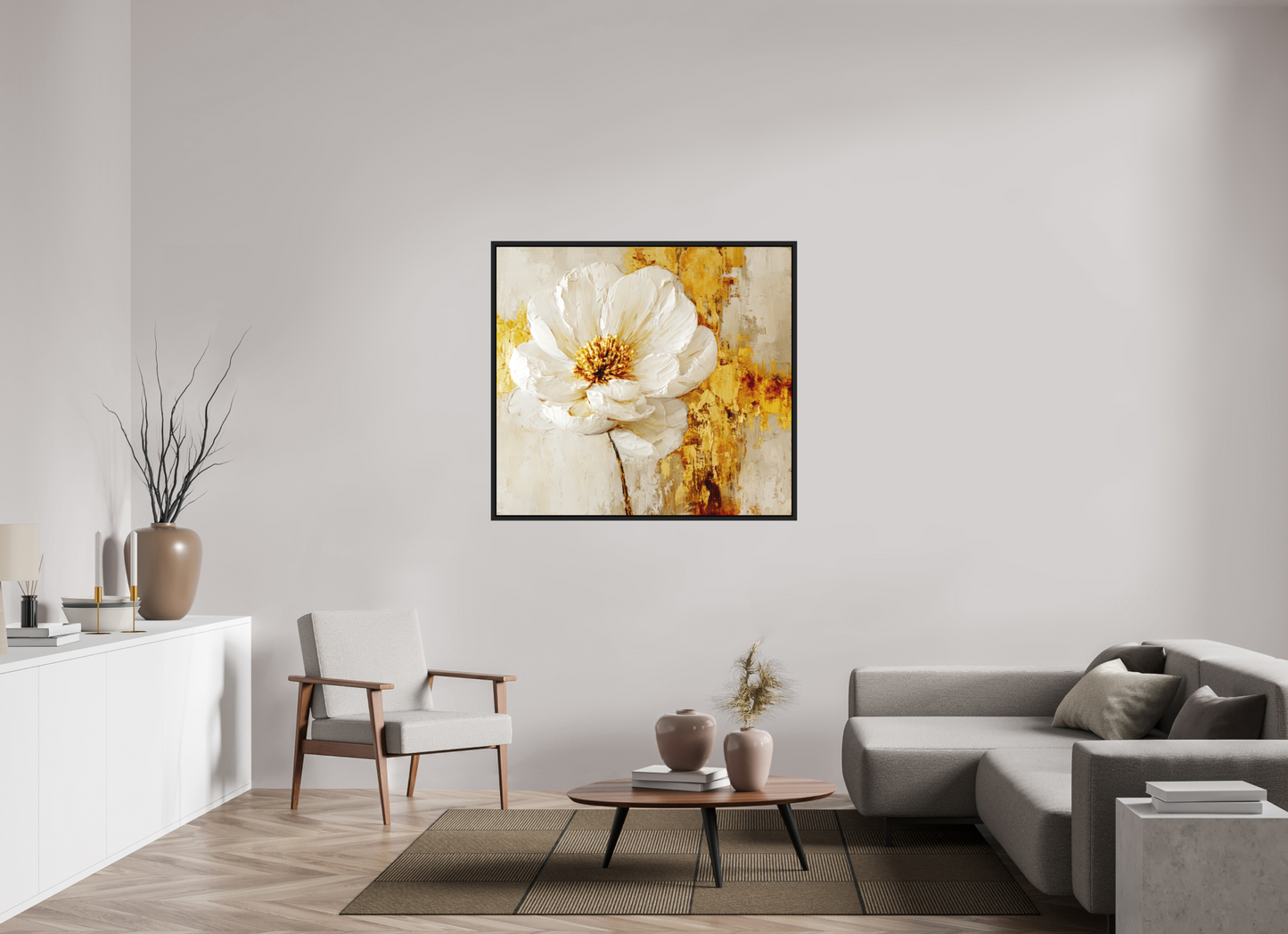 47.2 x 43″, Photo Print on Aluminum Backing with boarder White and Gold Flower 3
