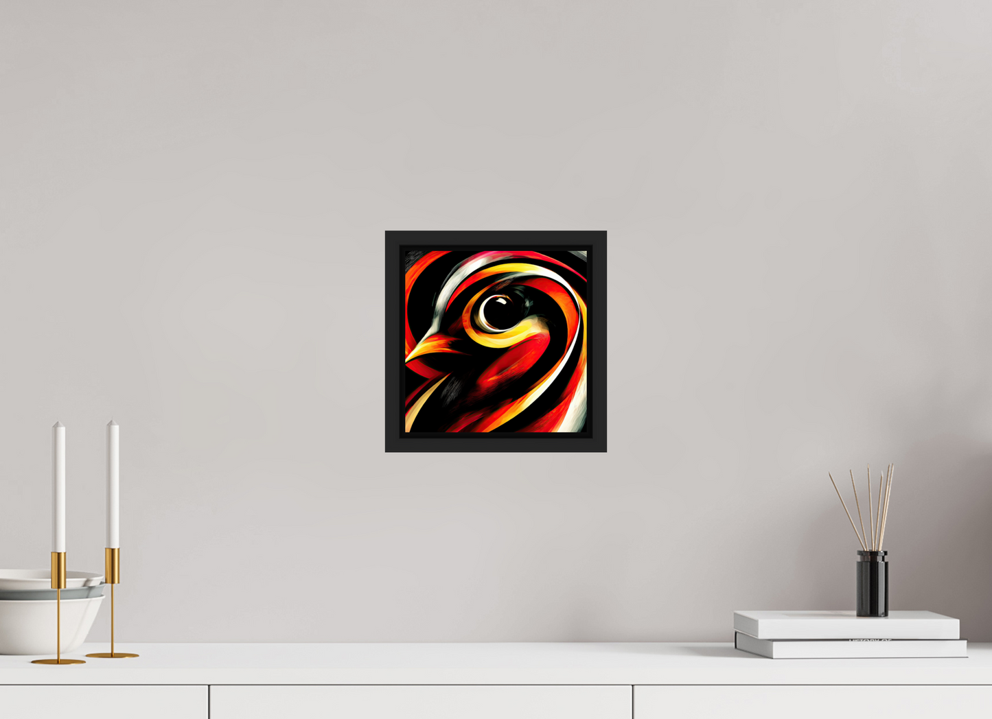 8 x 8″, Fine Art Print on Aluminum Dibond with Boarder Abstract Bird