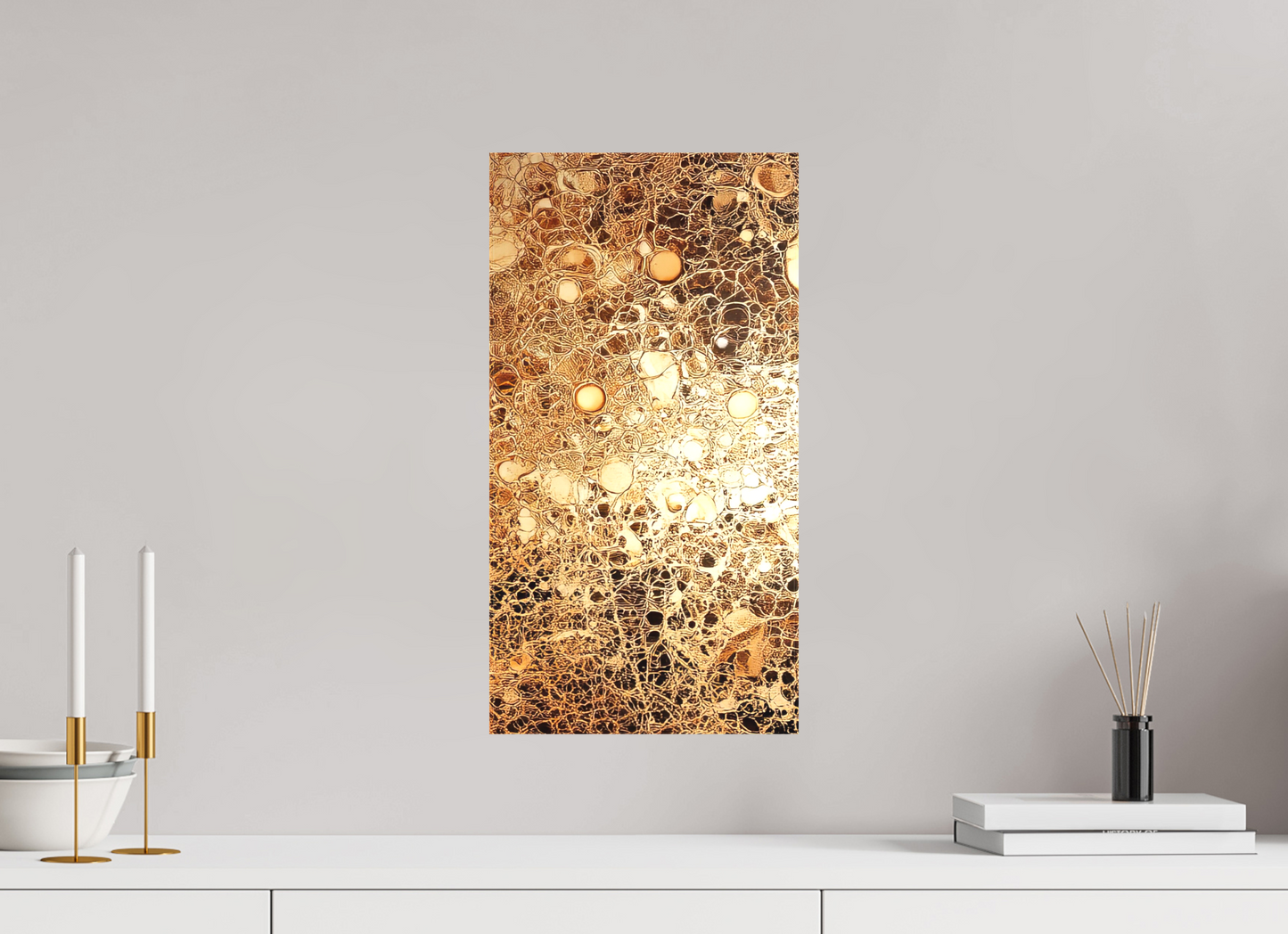 10 x 19.1″, Textile on Canvas Gold Leather