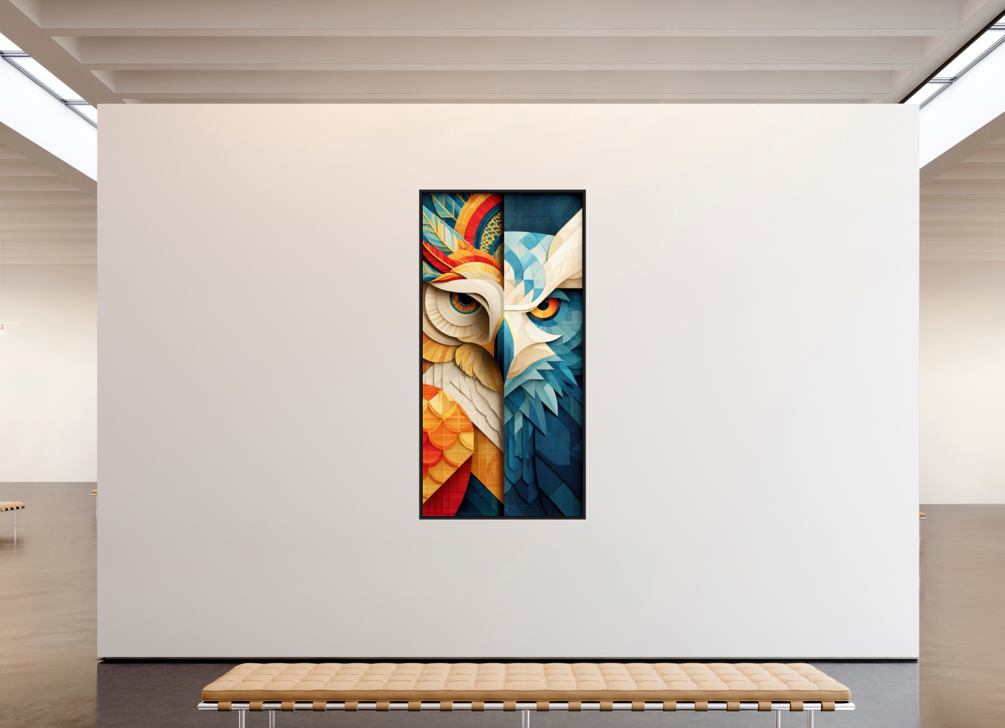 40 x 81″, Fine Art Print on Aluminum Dibond with Boarder Abstract Warm & Cold Owl