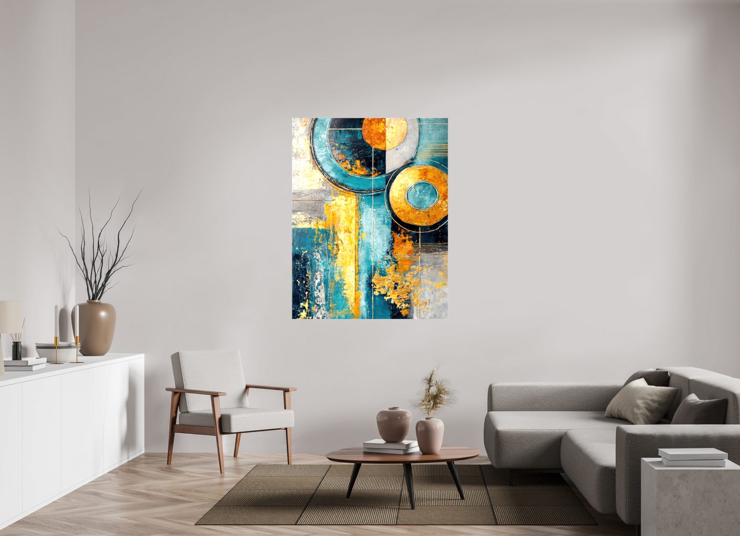 43 x 55.6″, Glossy Canvas Abstract Gold Paint 3