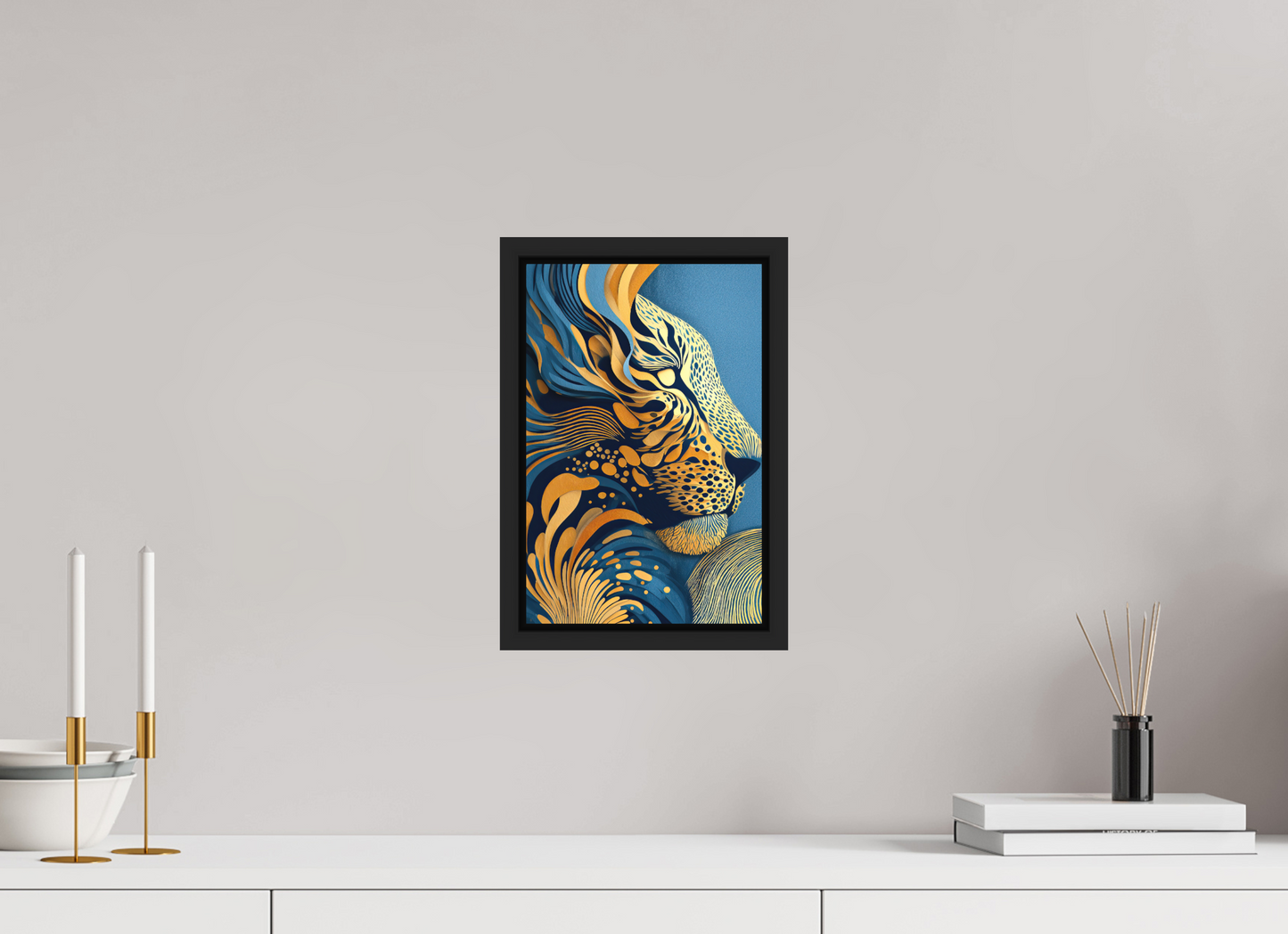 8 x 12.2″, Photo Print on Aluminum Backing with boarder Yellow & Blue Cheetah