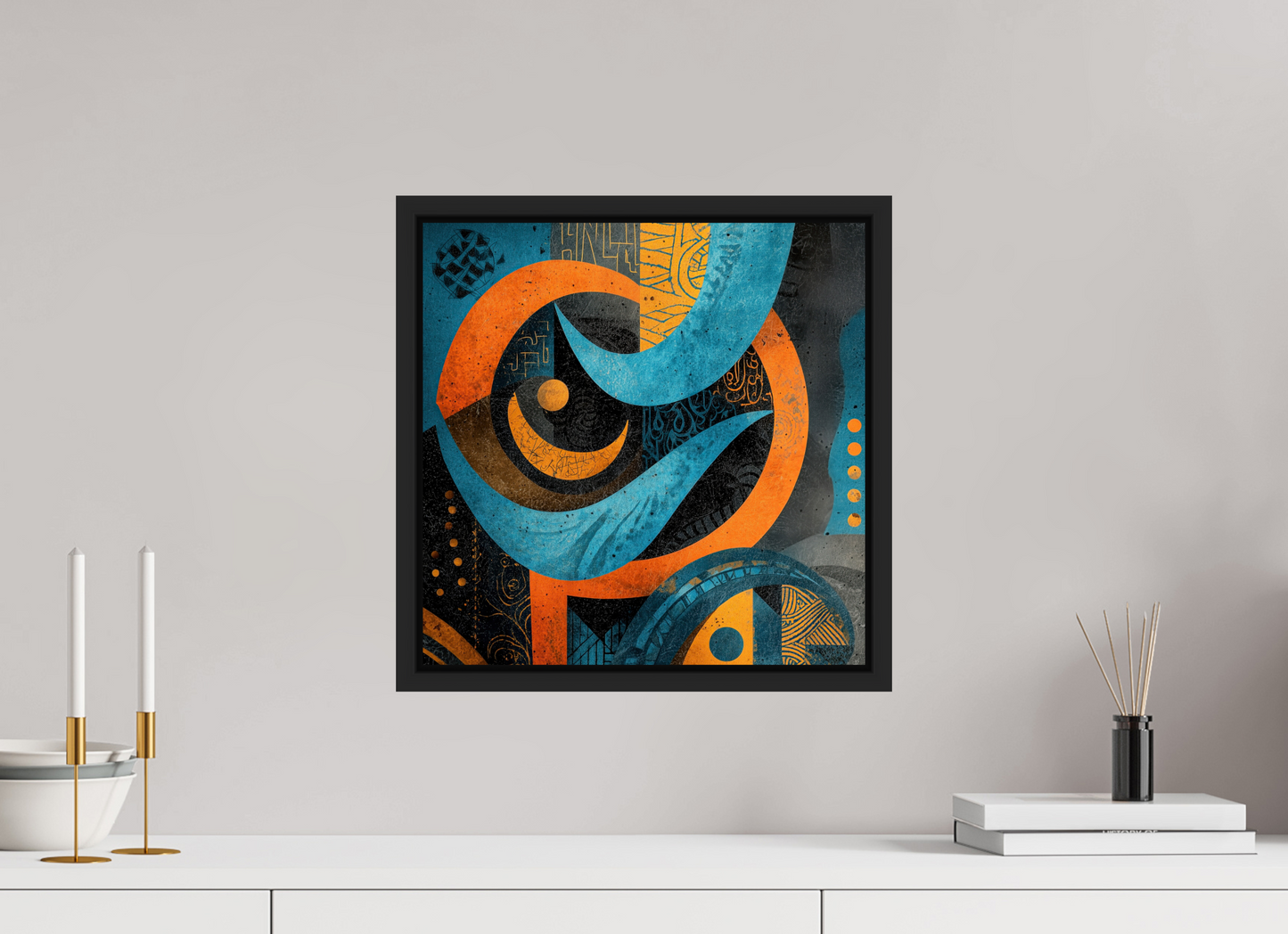15 x 15″, Fine Art Print on Aluminum Dibond with Boarder Abstract Tribal 2