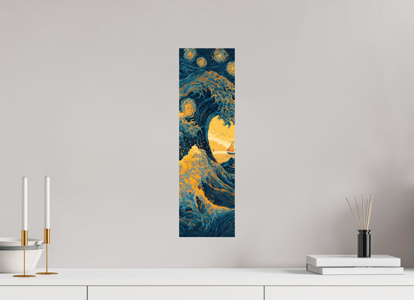 6 x 20.3″, Fine Art Print On Aluminum Dibond Starry Night Tidal Wave
