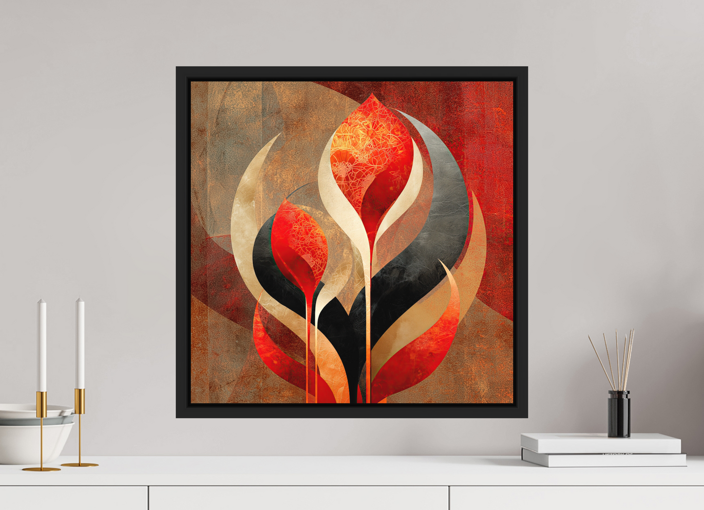 20 x 20″, Photo Print on Aluminum Backing with boarder Abstract Flowers 1
