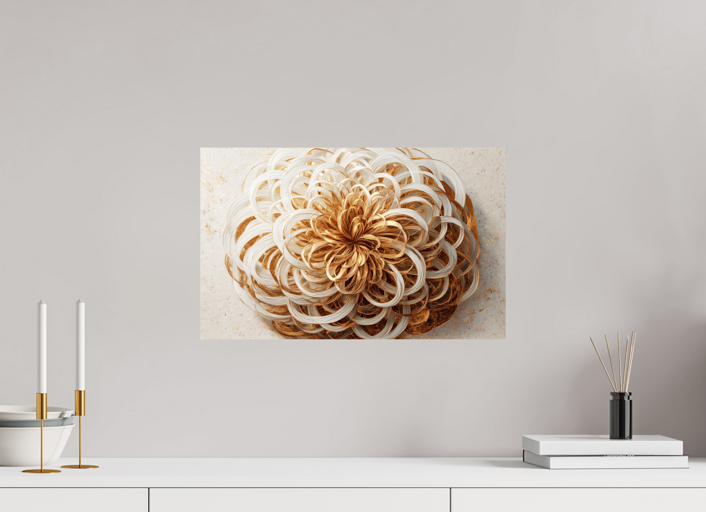 19.1 x 12″, Fine Art Print On Aluminum Dibond Abstract Gold Flower