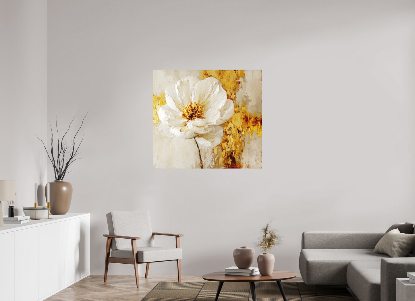 42.8 x 39″, Photo Print on Aluminum Backing White and Gold Flower 3