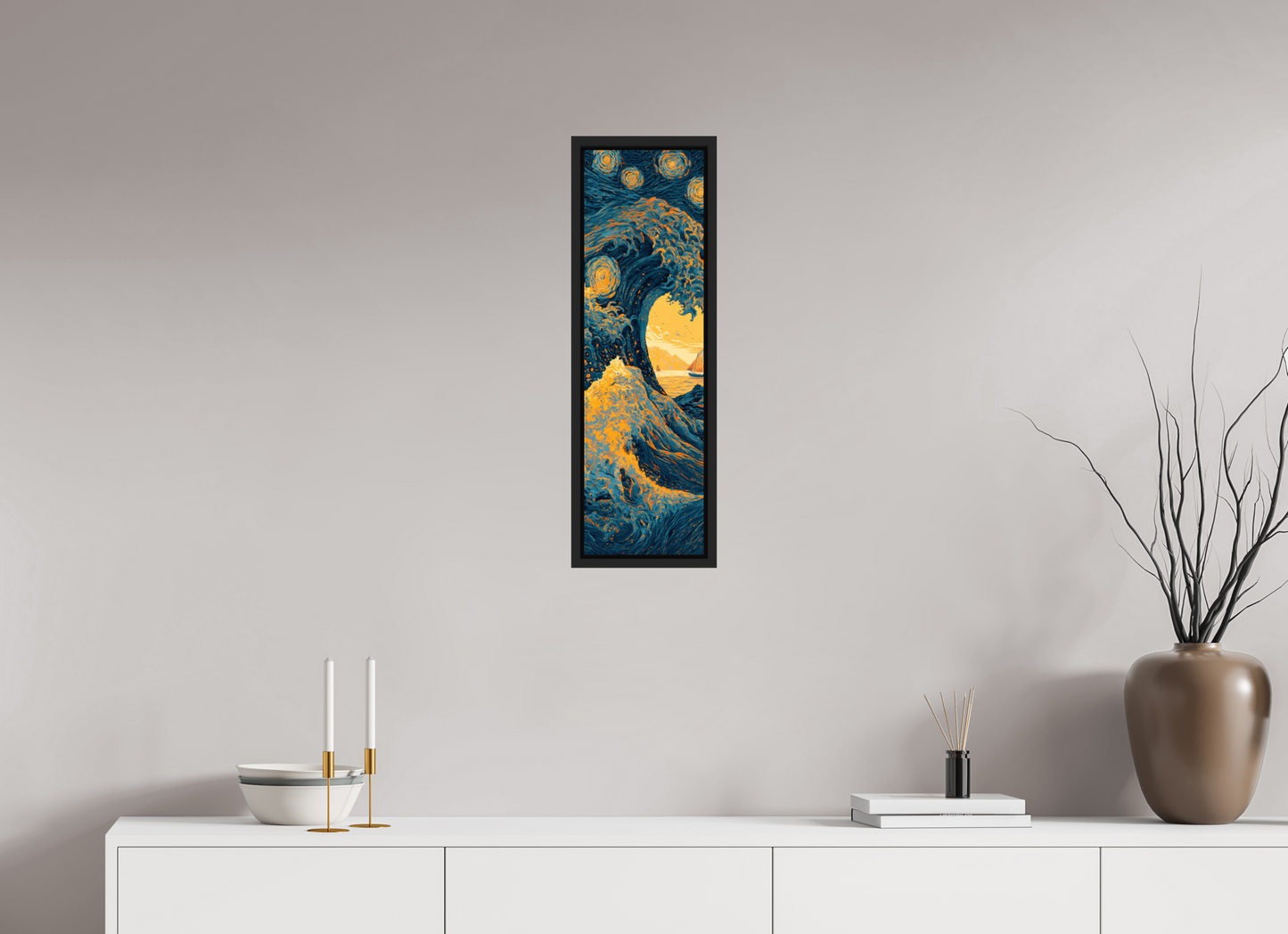 8 x 27.1″, Fine Art Print on Aluminum Dibond with Boarder Starry Night Tidal Wave