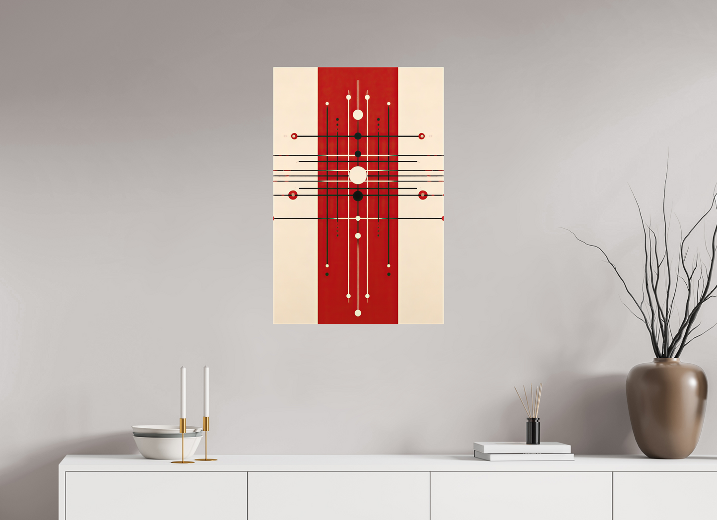 20 x 30.3″, Textile on Canvas Red Line