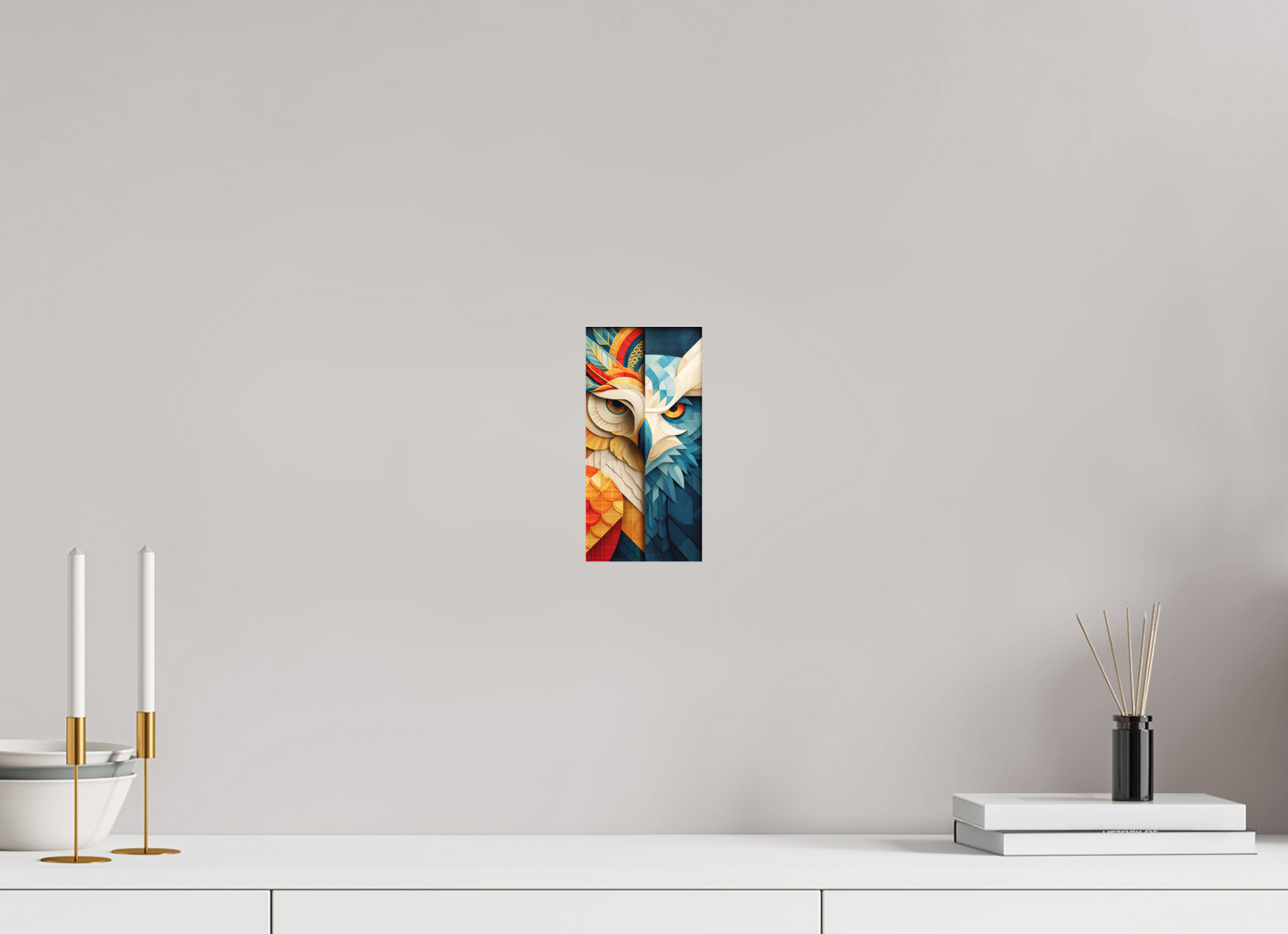 4 x 8.1″, Photo Print on Aluminum Backing Abstract Warm & Cold Owl