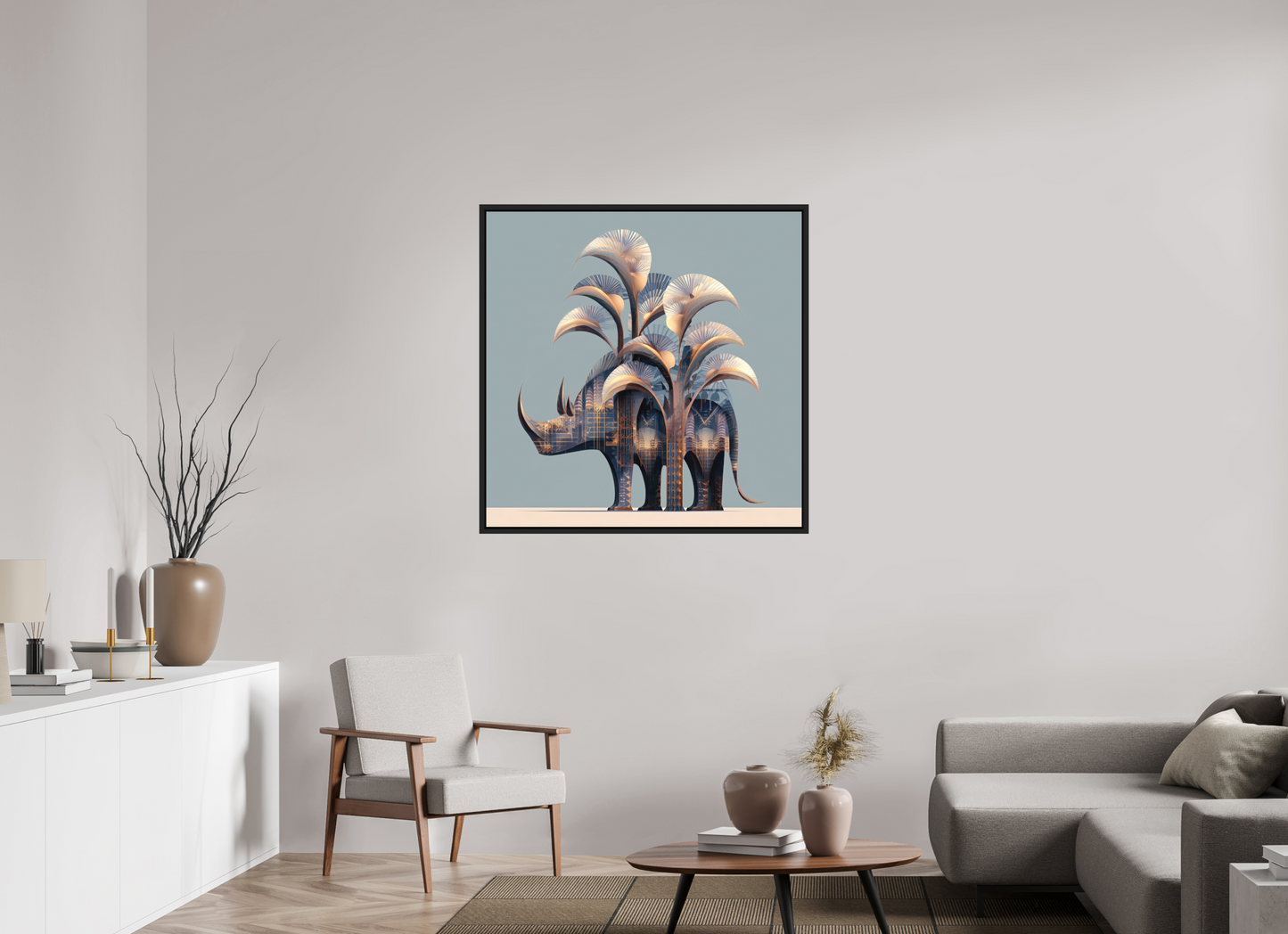 40 x 40″, Photo Print on Aluminum Backing with boarder Abstract Rhino
