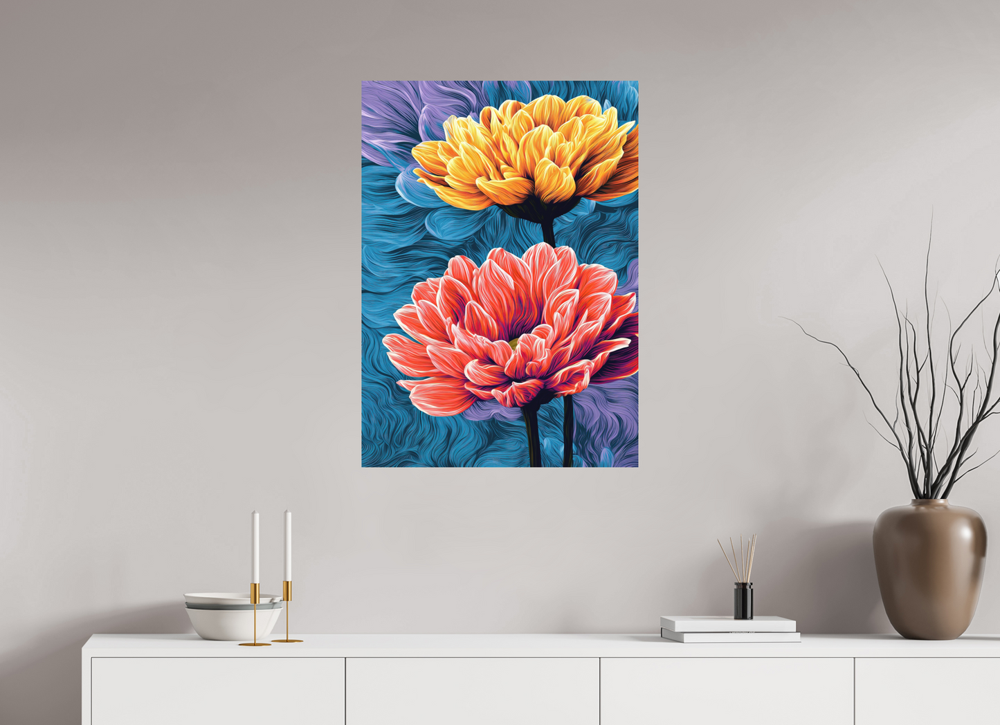 24 x 33.5″, Photo Print on Aluminum Backing Warm Flowers