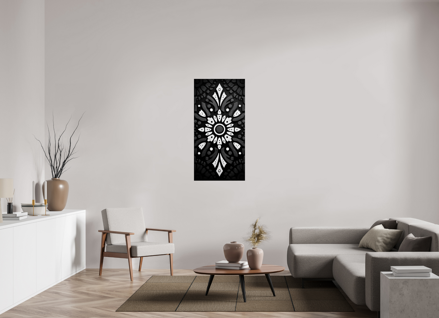 24 x 48″, Fine Art Print On Aluminum Dibond Black & White Tribal 1
