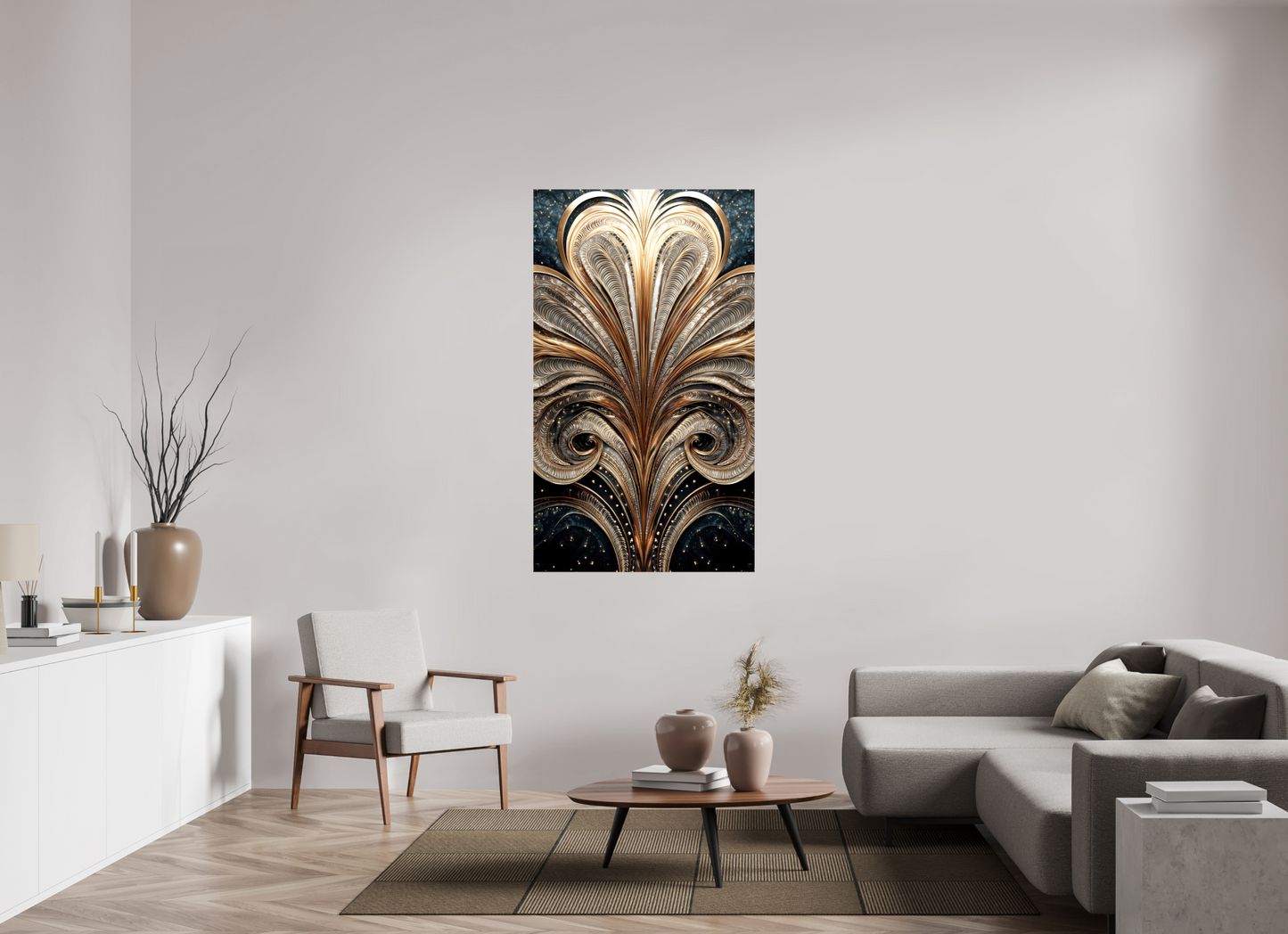 35 x 60.8″, Glossy Canvas Art Deco Abstract Flower 2