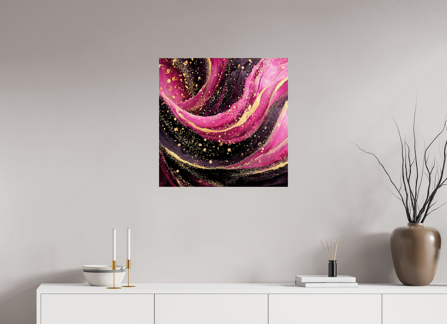 25 x 25″, Fine Art Print On Aluminum Dibond Pink & Gold