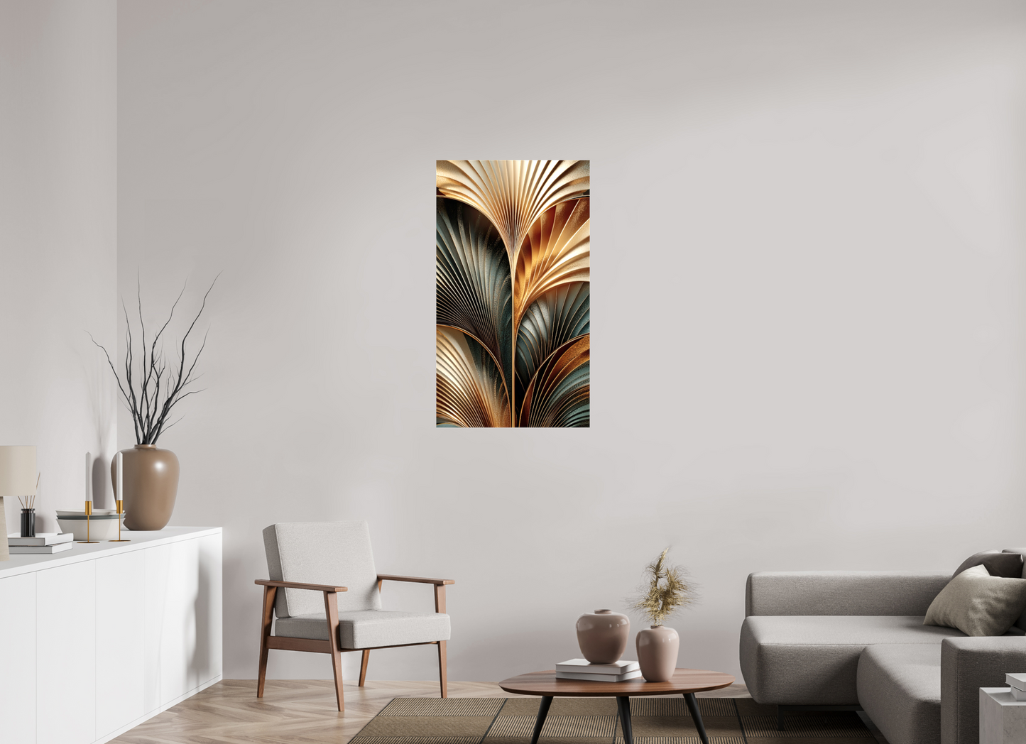 24 x 42.1″, Glossy Canvas Art Deco Leaves 3