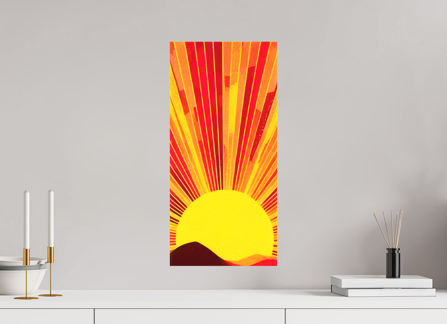 10 x 21.3″, Textile on Canvas Abstract Desert Sun