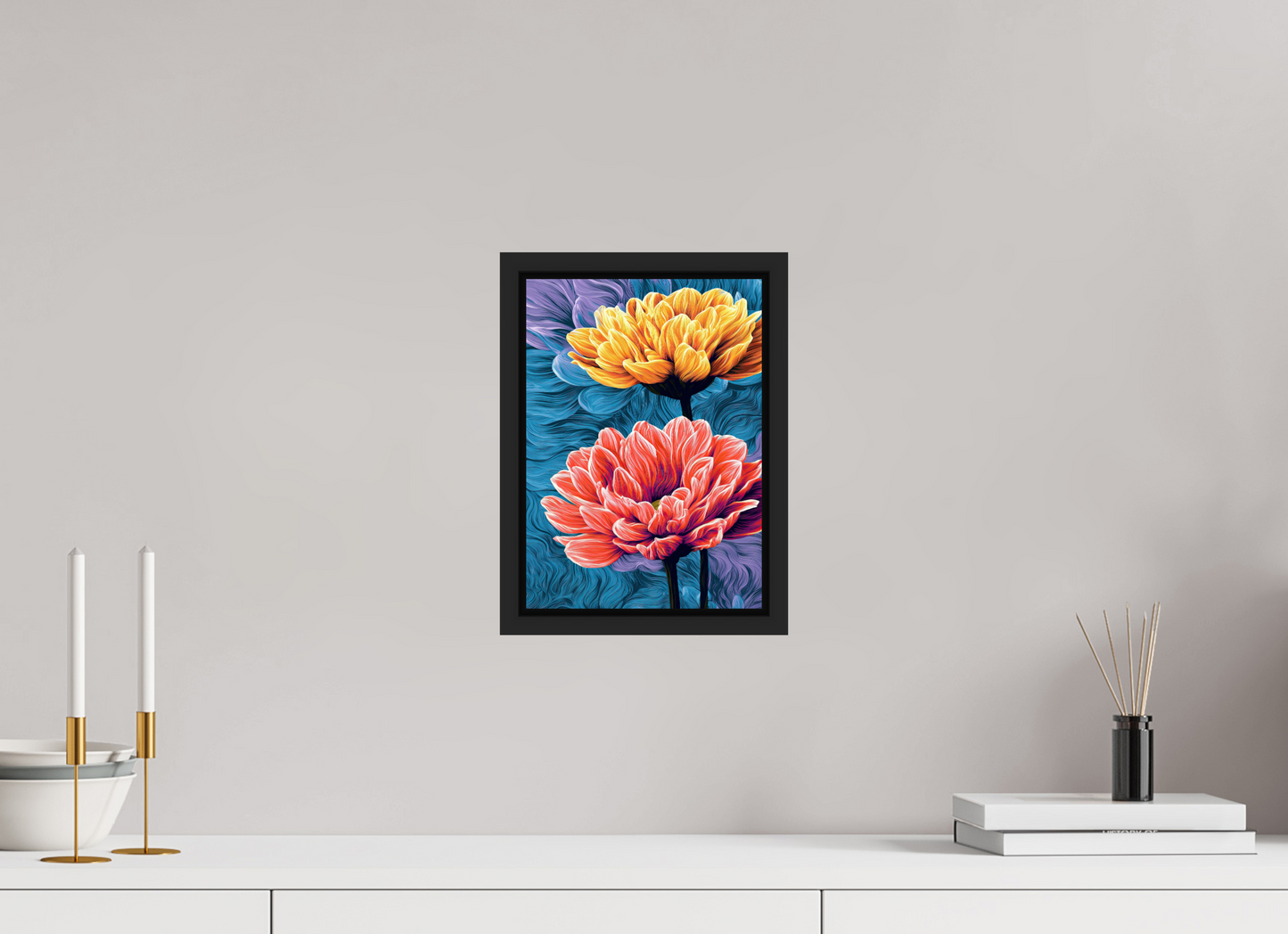 8 x 11.2″, Fine Art Print on Aluminum Dibond with Boarder Warm Flowers