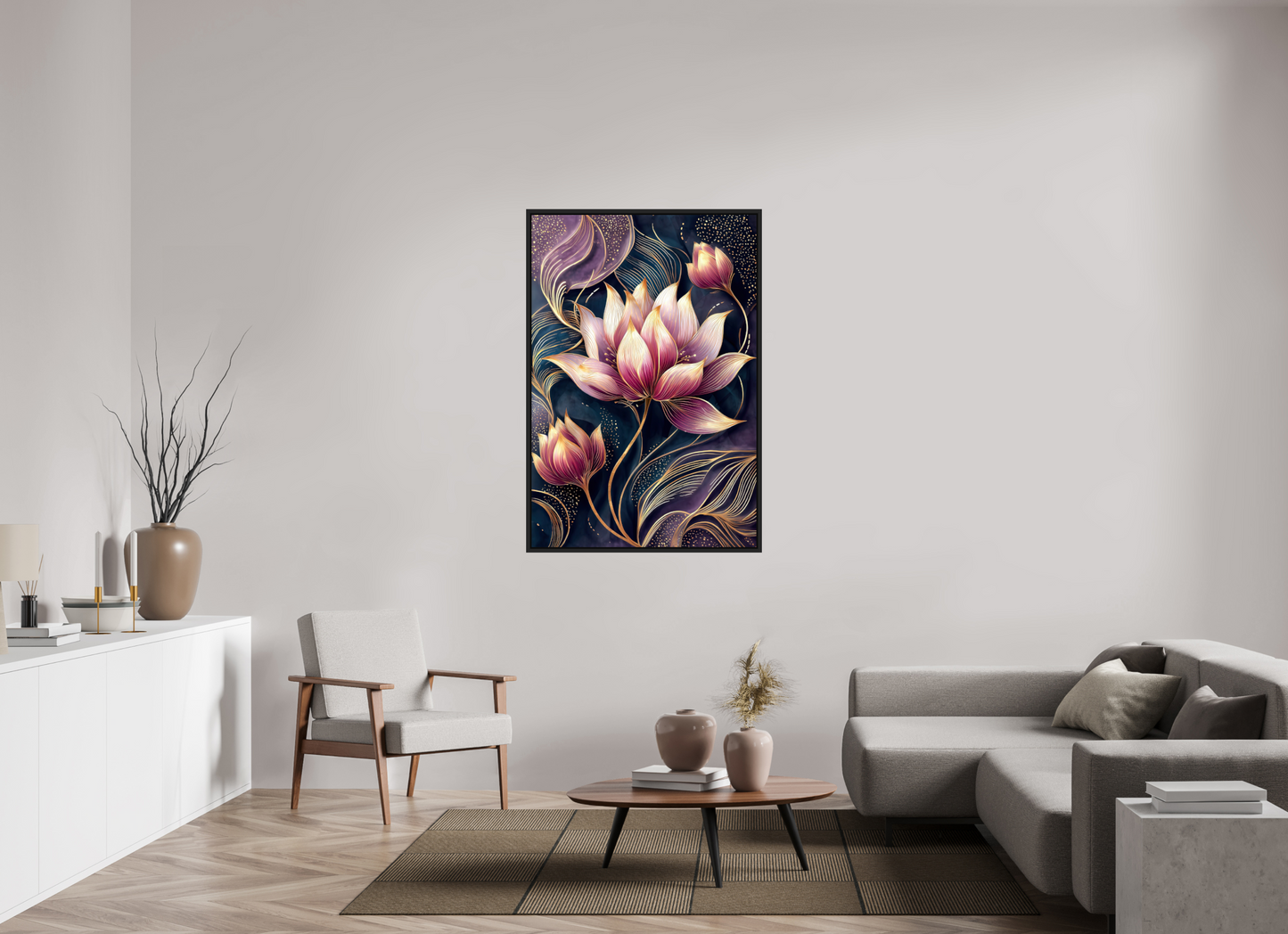 36 x 53.2″, Fine Art Print on Aluminum Dibond with Boarder Art Deco Purple Lotus