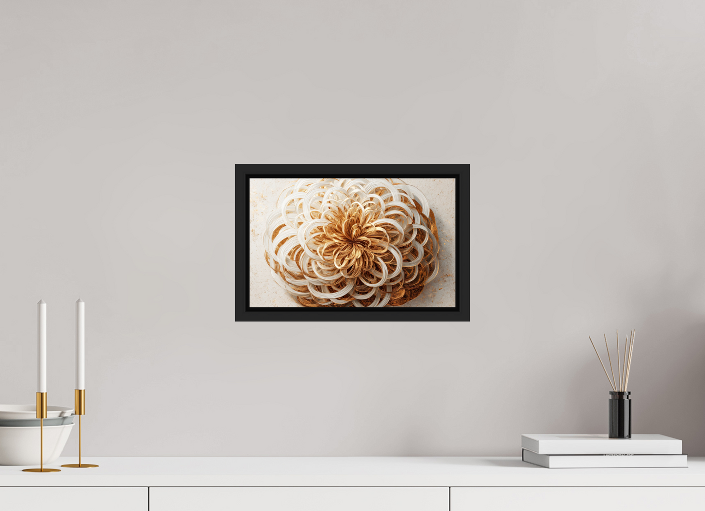 12.8 x 8″, Fine Art Print on Aluminum Dibond with Boarder Abstract Gold Flower