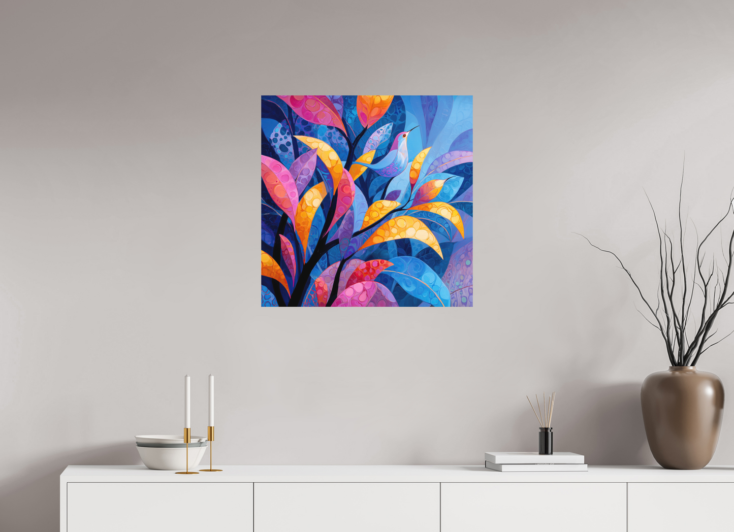 25 x 25″, Photo Print on Aluminum Backing Tropical Bird