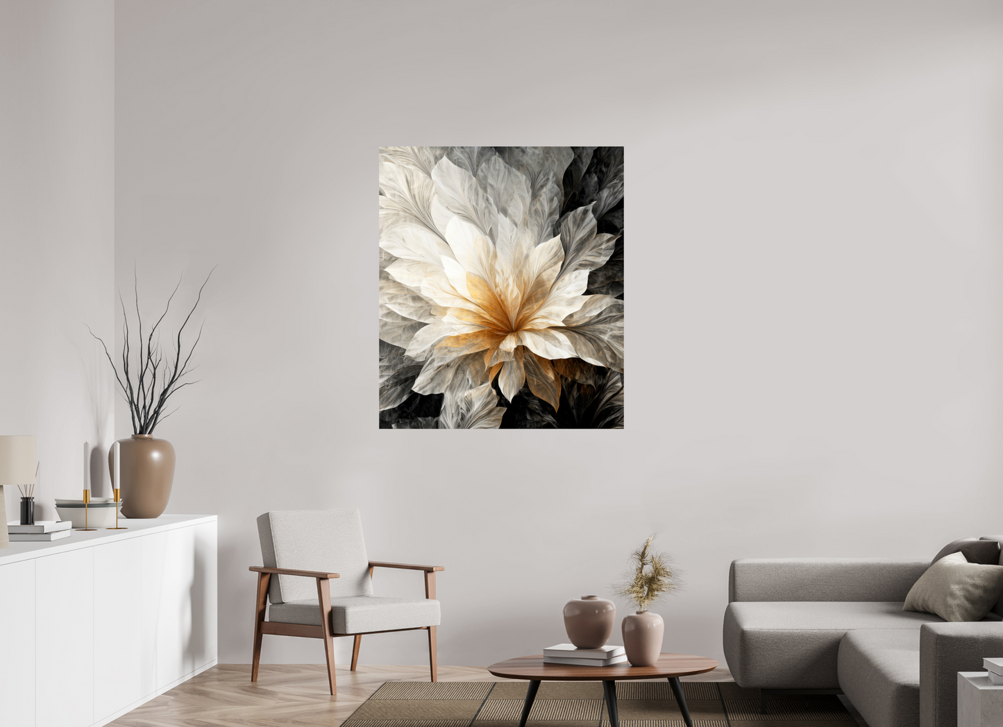 40 x 46.2″, Fine Art Print On Aluminum Dibond White & Gold Flower 1